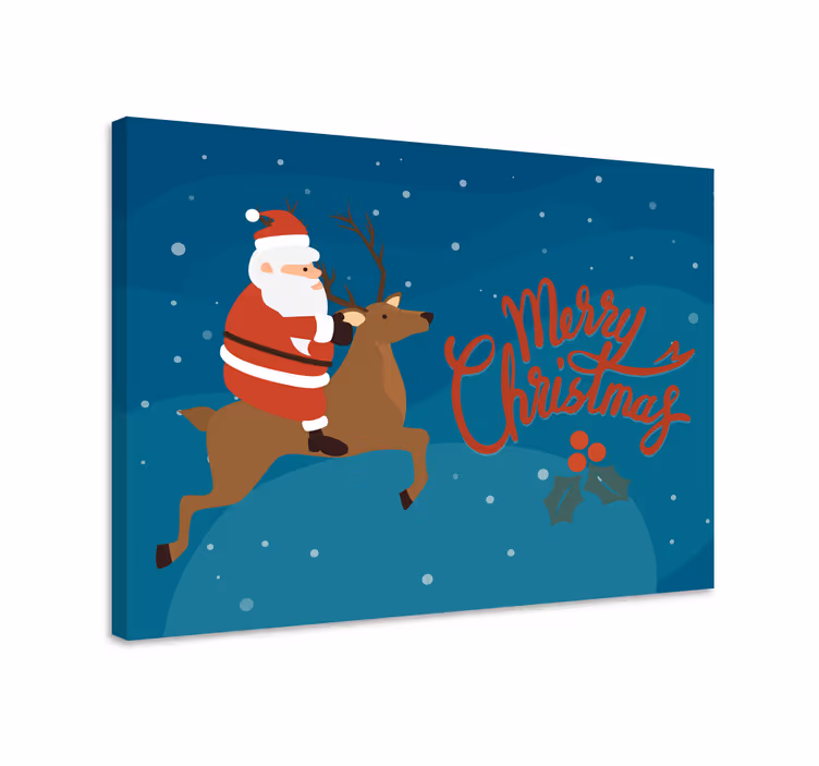 Lerretsbilde personer santa rir reinsdyr - Tenstickers
