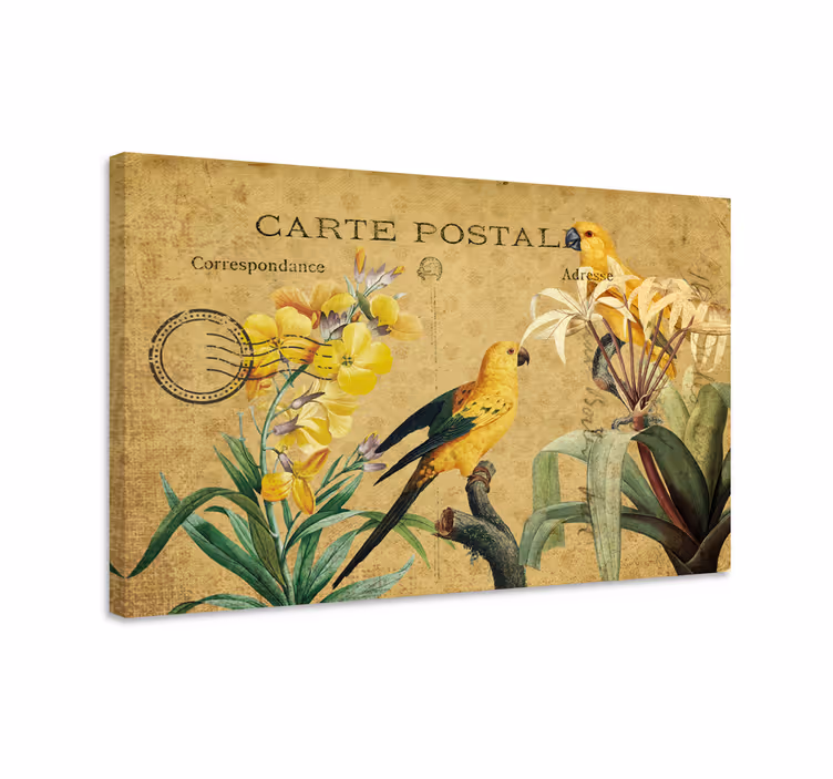 Elegante lerretsbilde med vintage fuglepostkort - Tenstickers