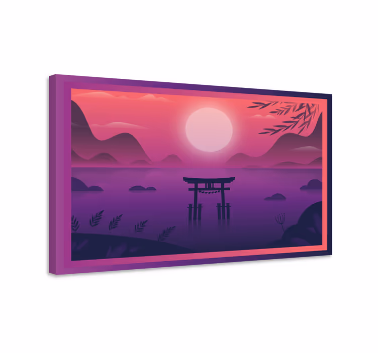Solnedgang torii gate orientalsk lerretstrykk - Tenstickers
