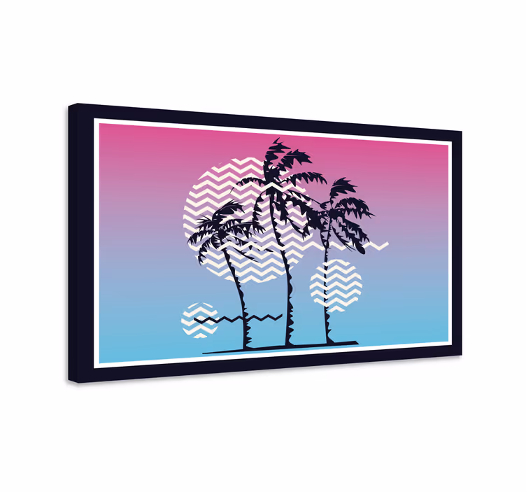 Retro solnedgang palmer lerretsbilde vintage - Tenstickers