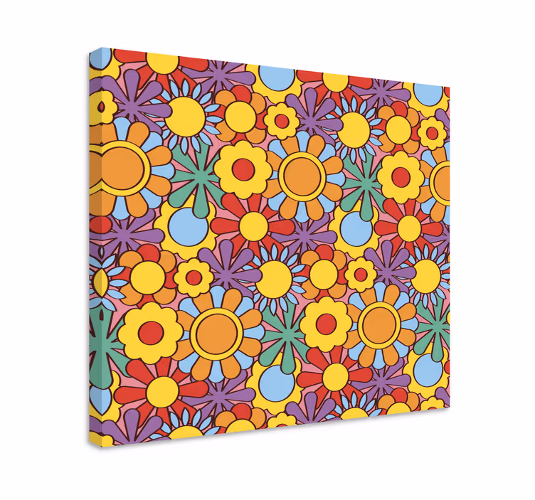 Fargerike blomster med lilla bakgrunn lerretsbilde vintage - Tenstickers