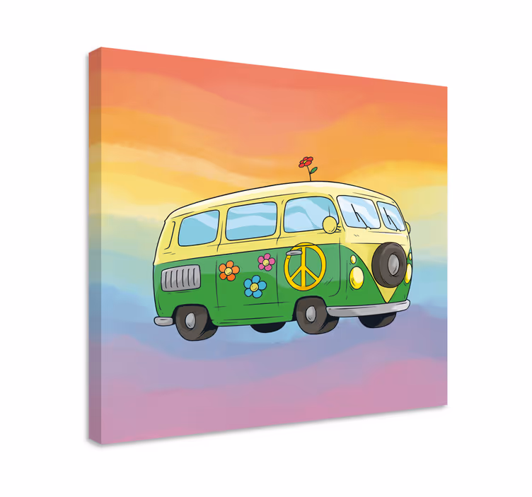 Fargerik fredsbil lerretsbilde vintage - Tenstickers