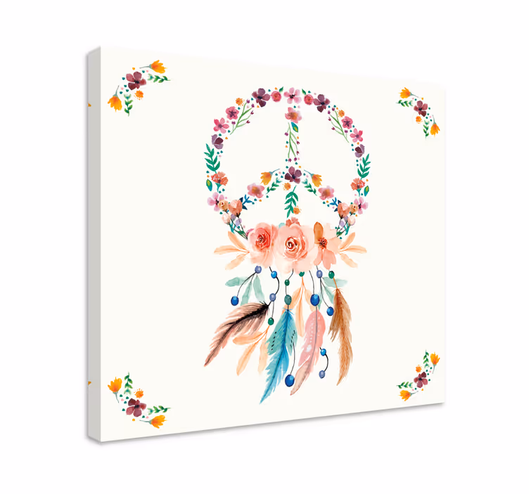 Blomst lerretsbilde med blomster fredssymbol - Tenstickers