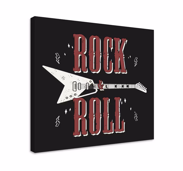 Rock n' roll med gitardesign lerretsbilde soverom - Tenstickers
