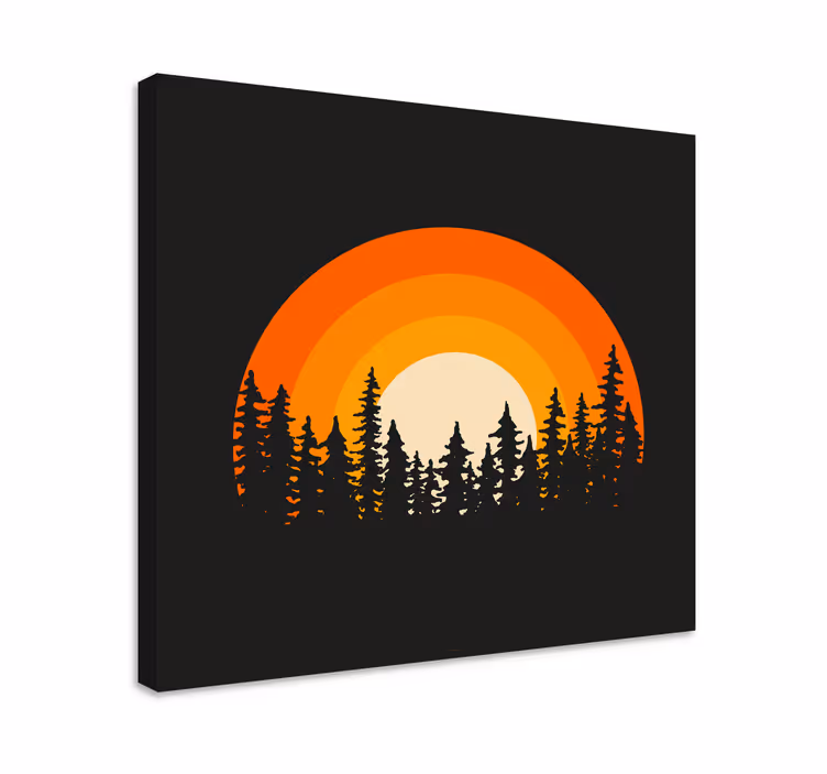 Landskaps lerretsbilde stilisert solnedgang silhuett - Tenstickers