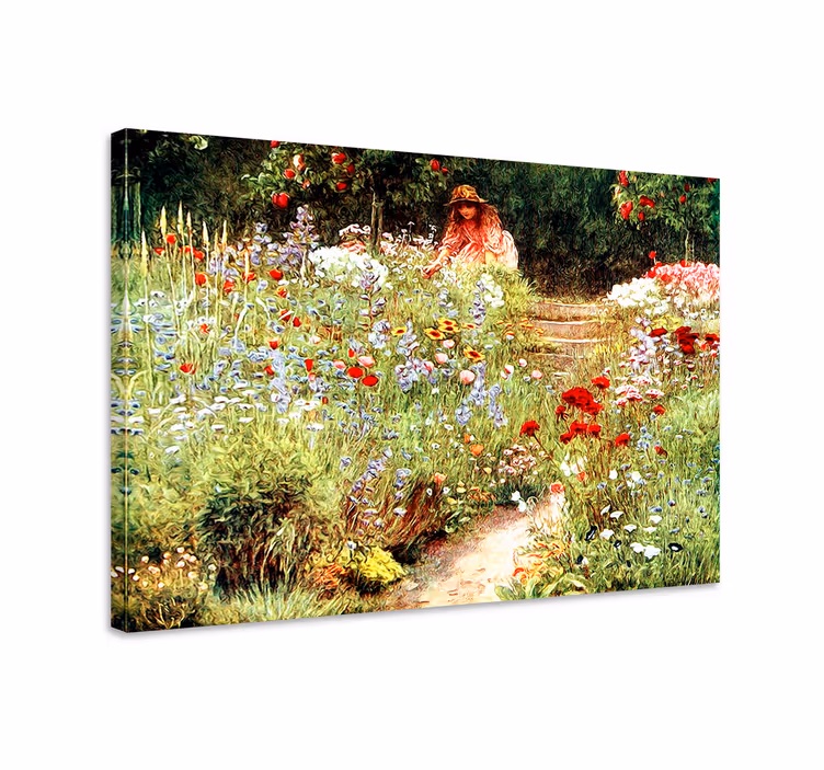 Vintage hage cottagecore stil lerretsbilde landskap - Tenstickers