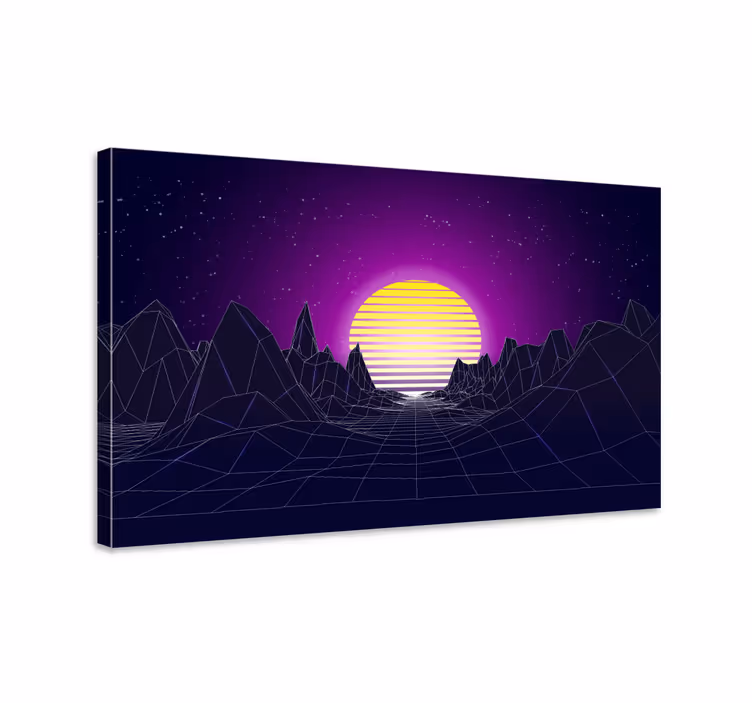 Lerretsbilde moderne geometrisk solnedgang landskap - Tenstickers