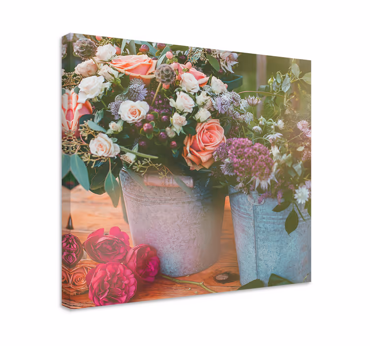 Blomst lerretsbilde med blomsterkurver - Tenstickers
