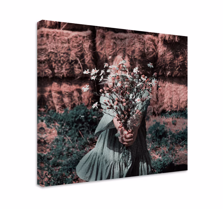 Blomst lerretsbilde jente med blomster - Tenstickers