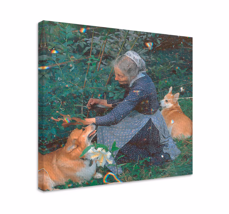 Kvinne med corgis hunde lerretsbilde - Tenstickers