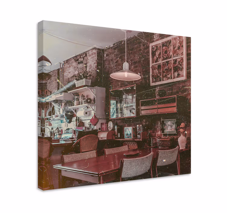 Vintage kaféscene byer lerretsbilde - Tenstickers