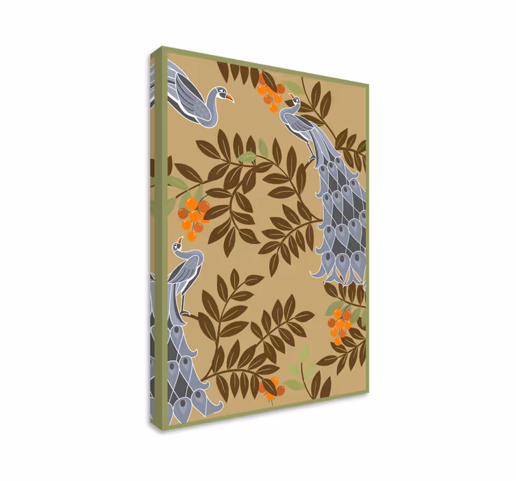 Blomst lerretsbilde med elegant fugledesign - Tenstickers