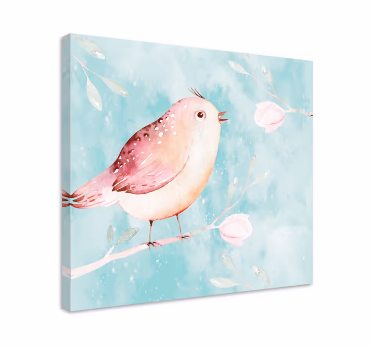 Malt fugl med hvite blomster lerretsbilde vintage - Tenstickers