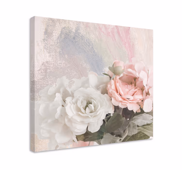 Hvite og rosa roser "shabby chic" stil lerretsbilde vintage - Tenstickers