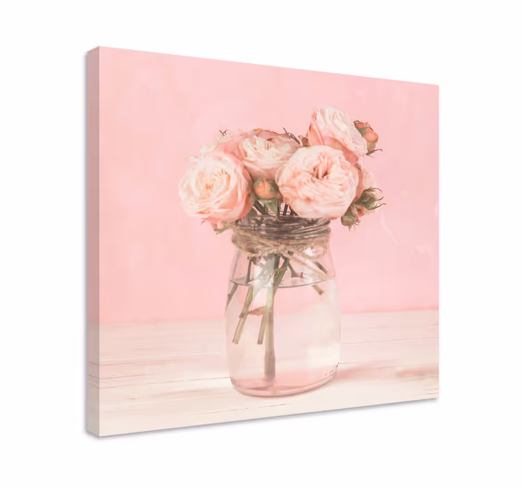 Blomst lerretsbilde rosa roser bukett - Tenstickers