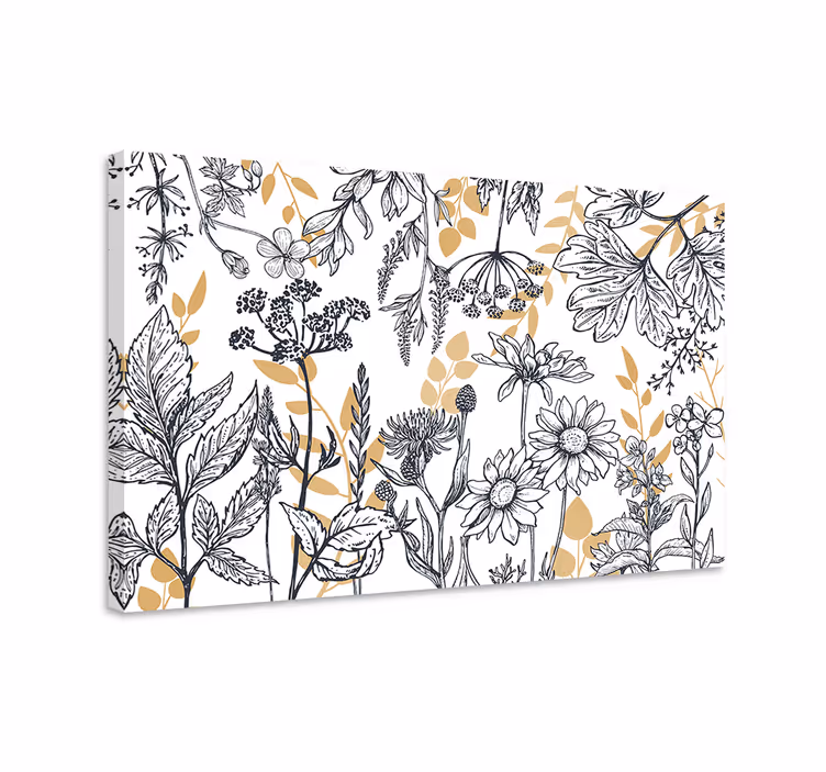 "glamour floral" variasjon med gull lerretsbilde blomster - Tenstickers
