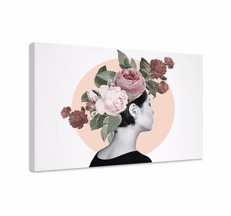 Blomst lerretsbilde med blomsterhårsett - Tenstickers