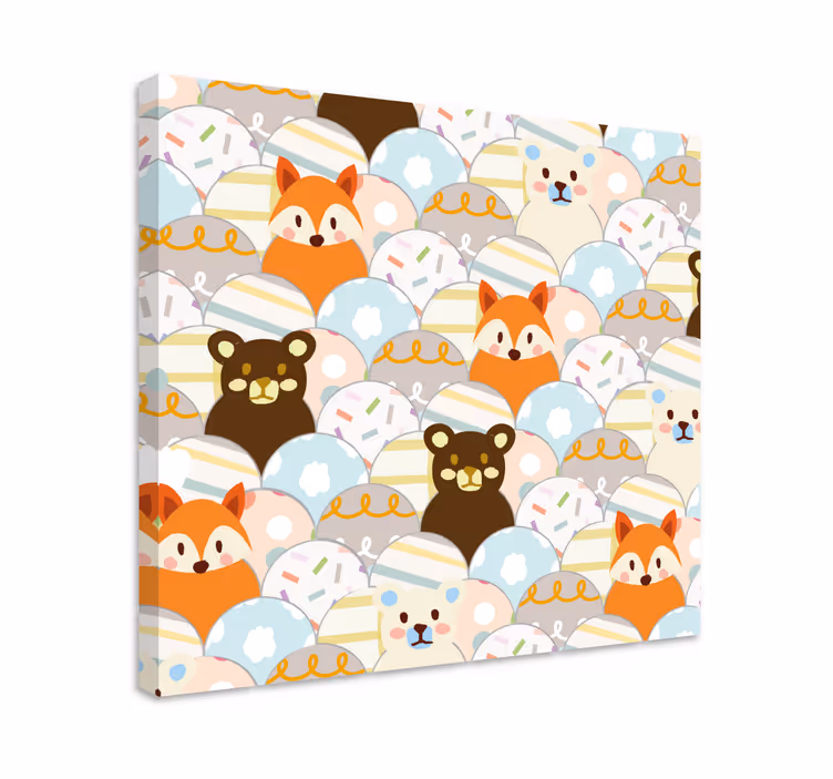 Patchwork bjørn og rev design lerretsbilde spedbarn - Tenstickers
