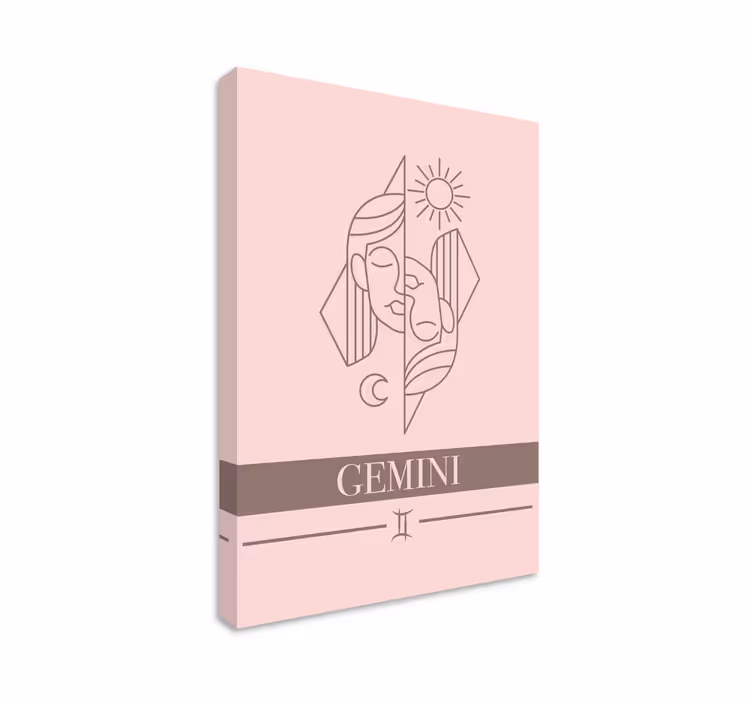 Gemini rosa kort stjernetegn design lerretsbilde soverom - Tenstickers
