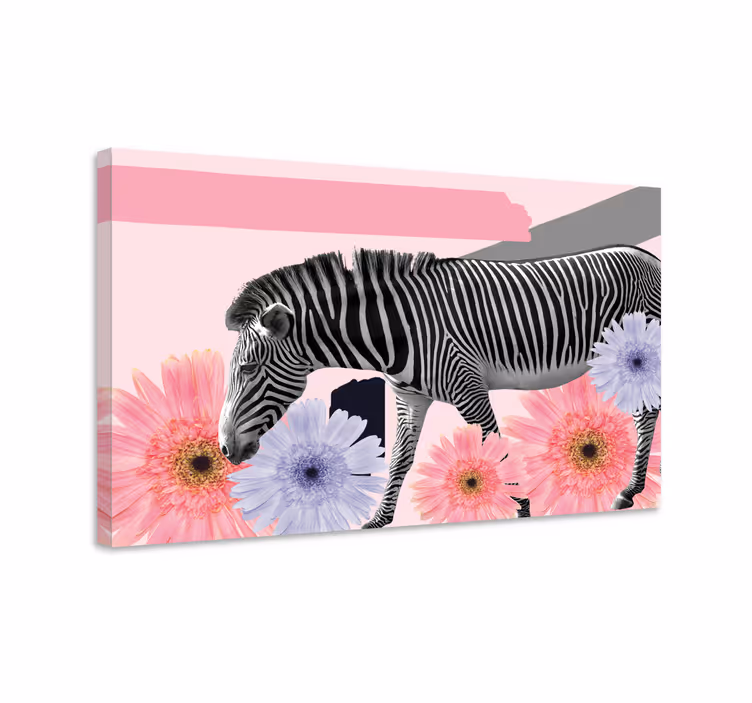 Dyr lerretsbilde zebra blant blomster - Tenstickers
