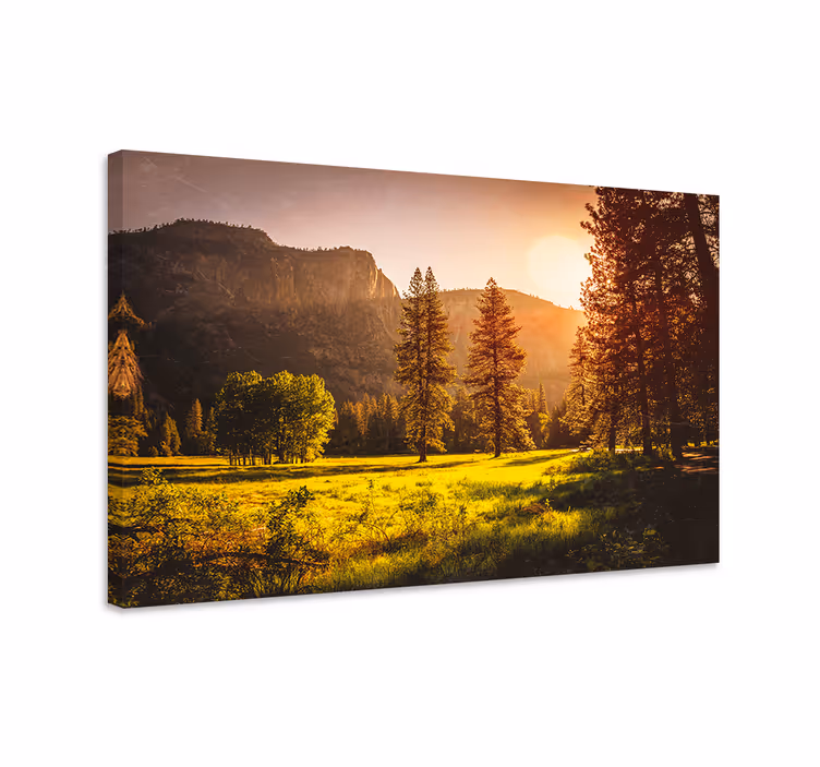 Solnedgang over fjell landskaps lerretsbilde - Tenstickers