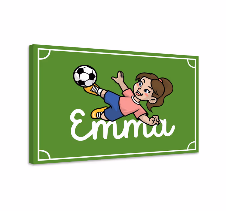 Jentefotballspiller med navn lerretsbilde tilpasset - Tenstickers