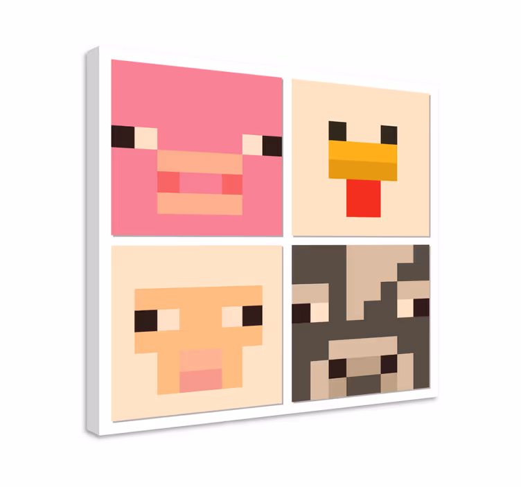 Pixel art dyreansikter videospill lerretstrykk - Tenstickers