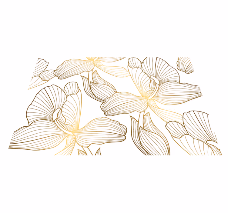 Gylne blomster vinyl teppe hvit - Tenstickers