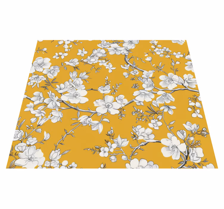 Vintage blomstermønster vinyl teppe gul - Tenstickers