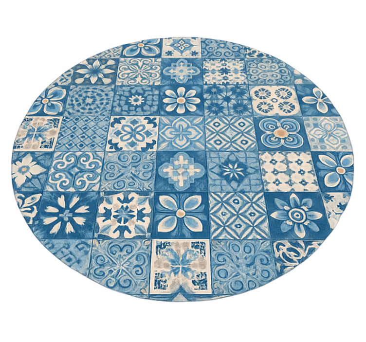 Sirkulære mosaikkfliser vinyl teppe blå - Tenstickers