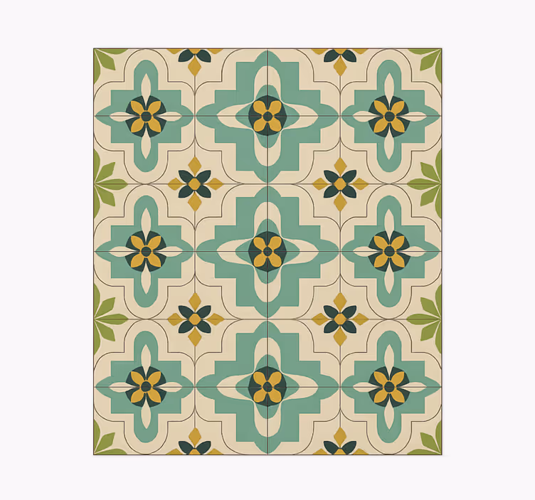 Retro blomsterfliser vinyl teppe kjøkken - Tenstickers