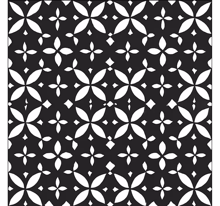 Svart blomstergeometrisk vinyl teppe spiserom - Tenstickers