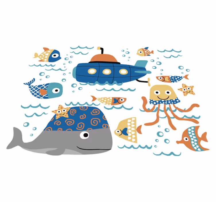 Vinyl teppe dyr med blå marine motiver - Tenstickers