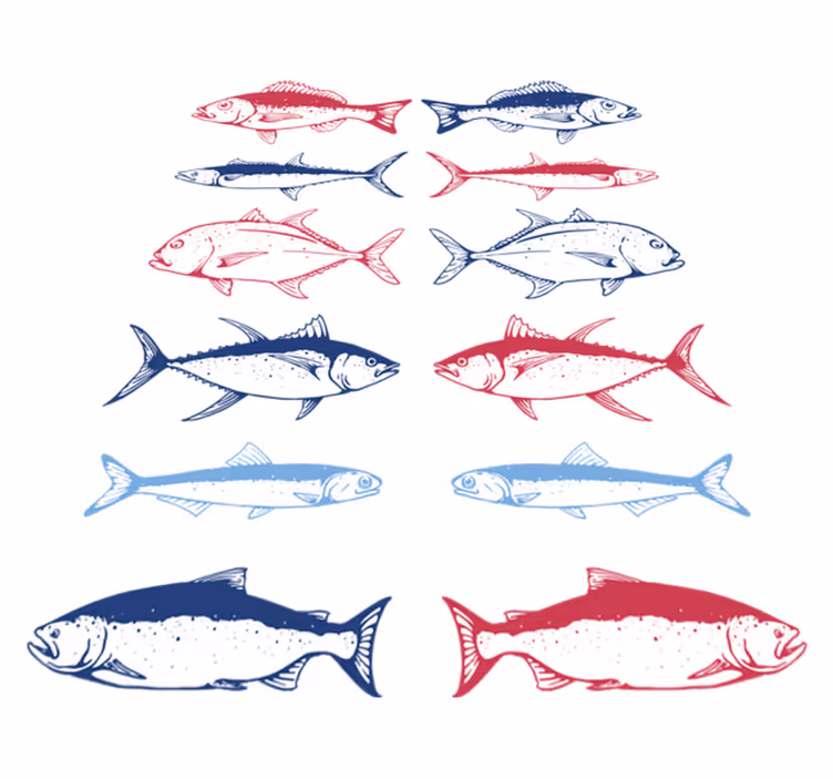 Vinyl teppe dyr håndtegnet fiskeark - Tenstickers