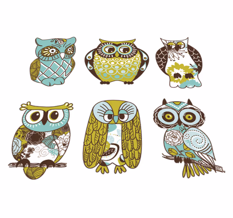 Vinyl teppe dyr seks ugler - Tenstickers