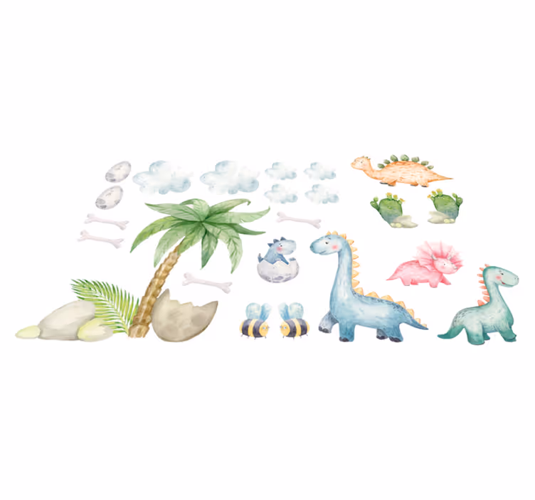 Vinyl teppe dyr søte akvarell dinosaurer - Tenstickers