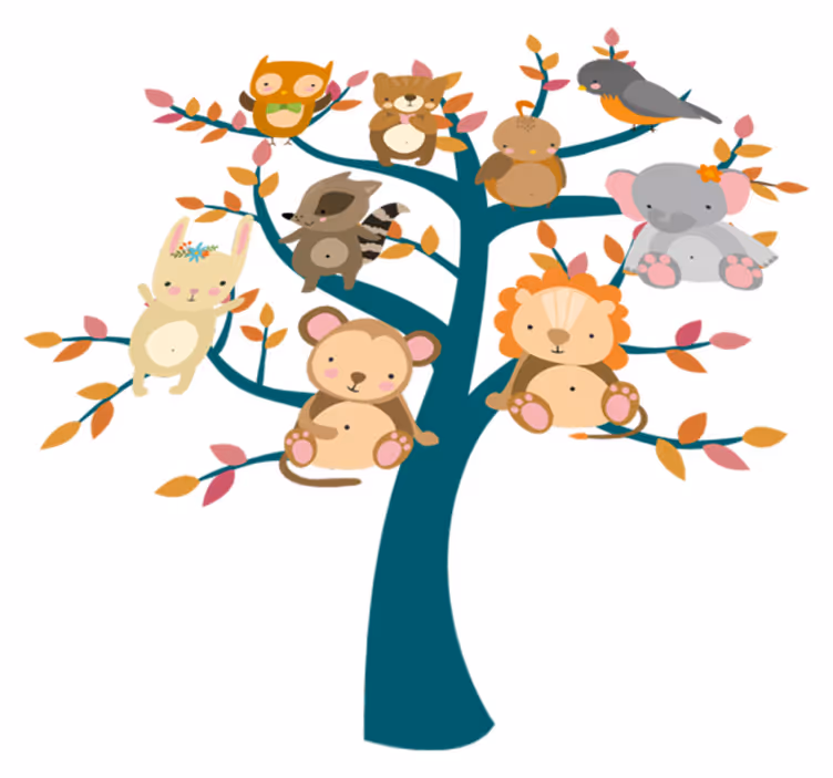 Vinyl teppe dyr tre med babyer - Tenstickers