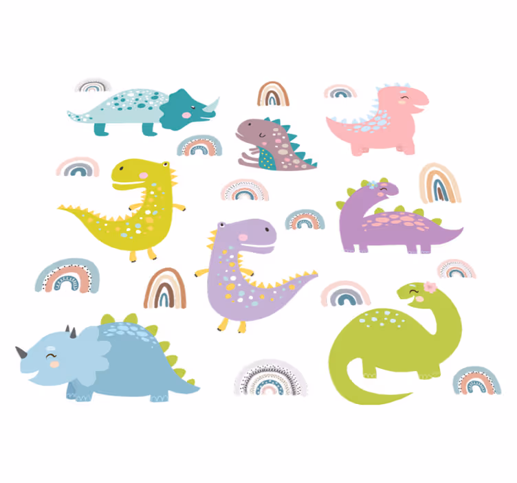 Vinyl teppe dyr nordiske dinosaurer med regnbuer - Tenstickers