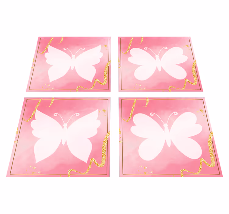 Vinyl teppe dyr rosa sommerfugler fliser - Tenstickers