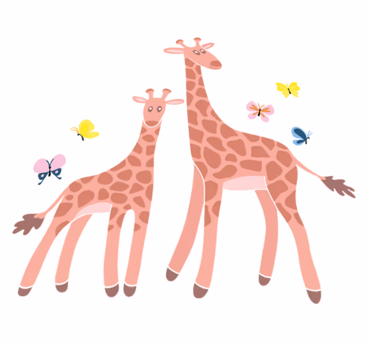 Vinyl teppe dyr sommerfugl giraff mor og barn - Tenstickers