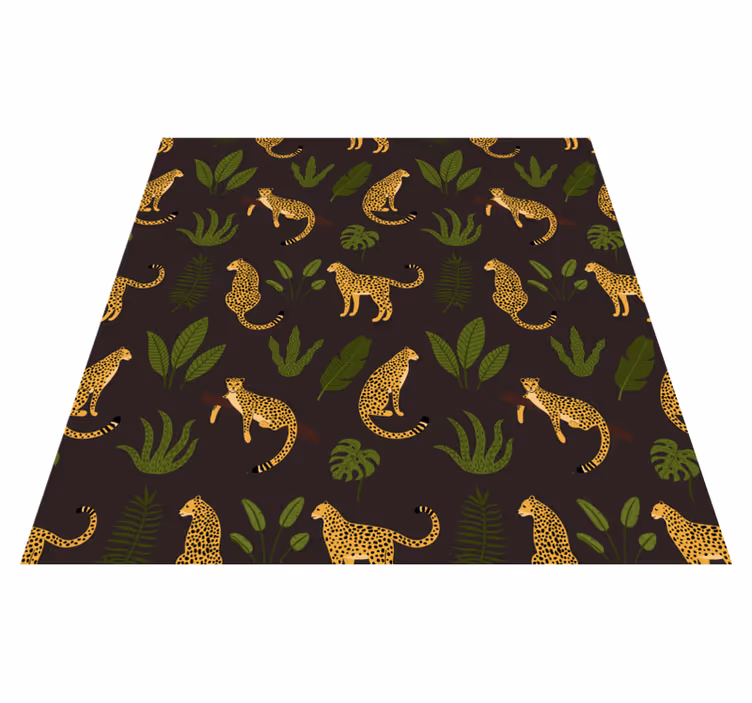 Vinyl teppe dyr mørk botanisk og vill leopardmønster - Tenstickers