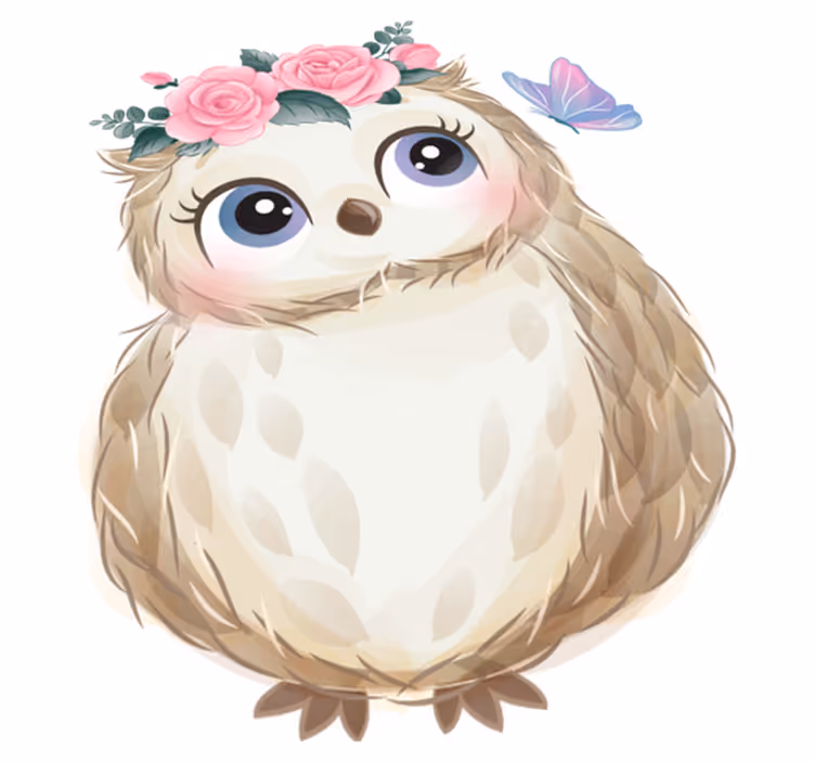 Vinyl teppe dyr babyugle og blomster - Tenstickers