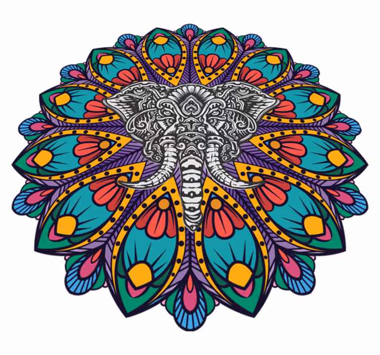 Vinyl teppe dyr fargerik elefant mandala - Tenstickers
