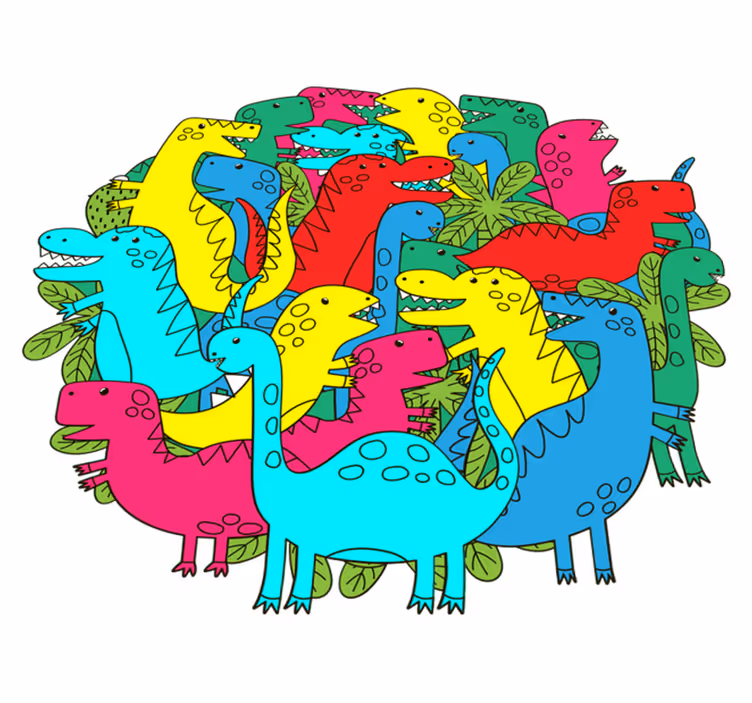 Vinyl teppe dyr rund fargerik dinosaur til barn - Tenstickers