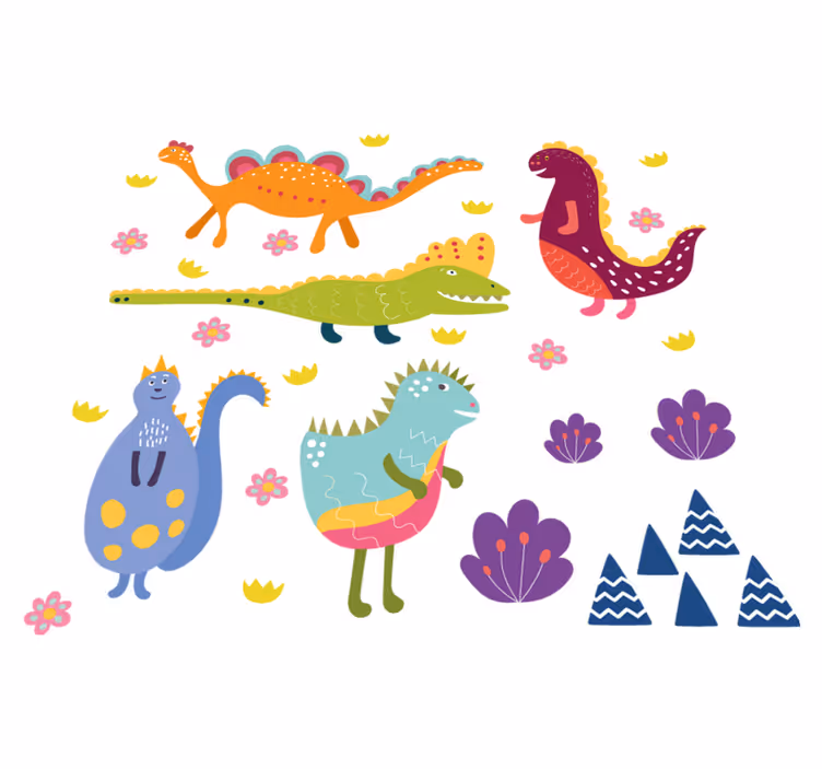Vinyl teppe dyr nordiske dinosaurer håndmalt sett - Tenstickers