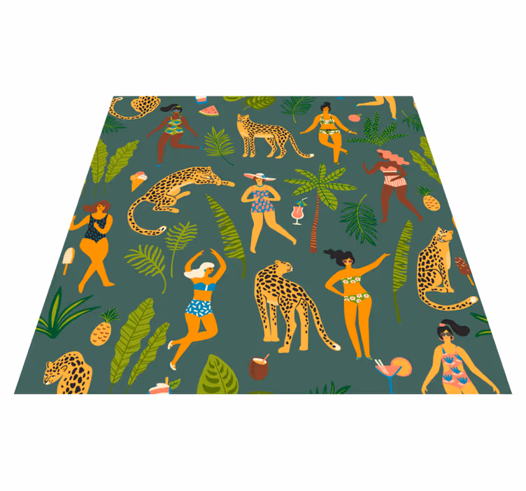 Kvinne og leopard bakgrunn vinyl teppe dyr - Tenstickers