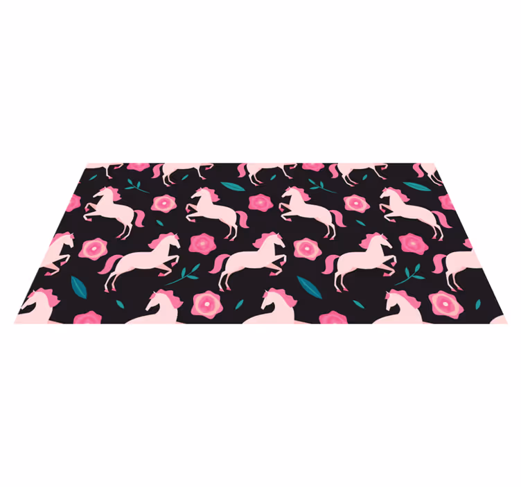 Vinyl teppe dyr blomster og planter med hester - Tenstickers
