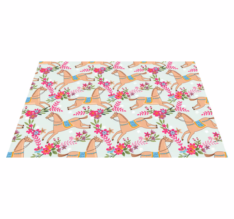 Vinyl teppe dyr rosa blomster hest mønster - Tenstickers
