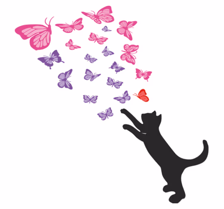 Vinyl teppe dyr lekne katt sommerfugler - Tenstickers