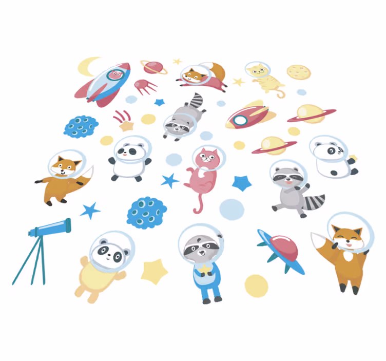 Vinyl teppe dyr søte dyreastronauter - Tenstickers